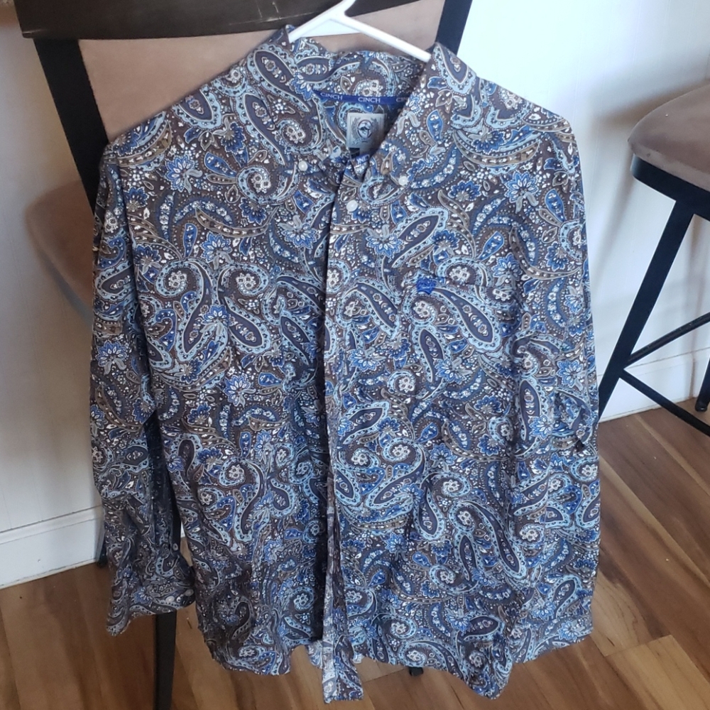 CINCH blue brown paisley cowboy shirt